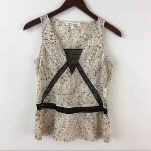 BCBG Tank Lace Inlay Summer Blush Black Top  XS